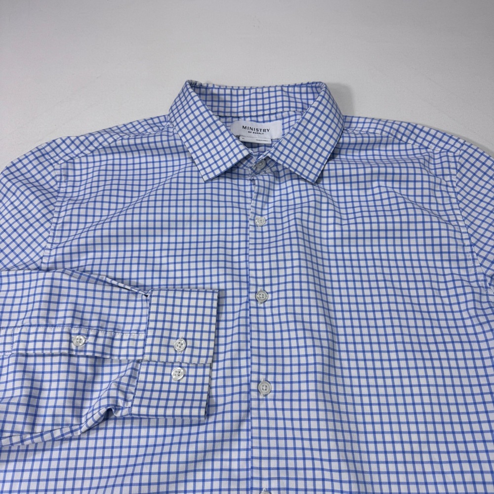 Ministry of Supply Men XL Blue White Check Vented Performance Button Shirt City